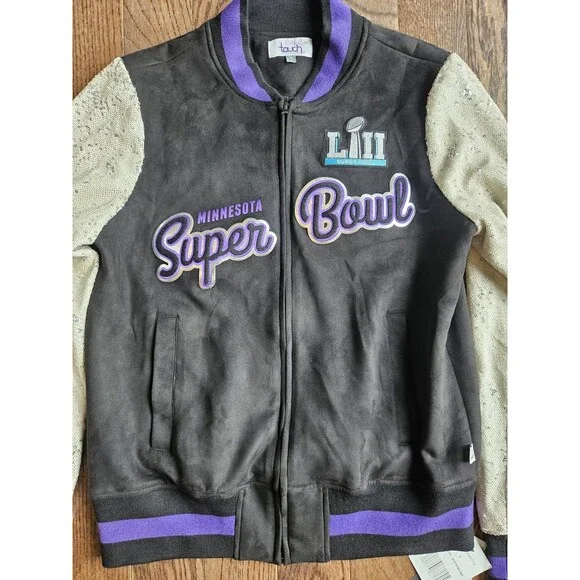 Alyssa Milano NFL Super Bowl 52 Minnesota BLKWomens Jacket Eagles Patriots S